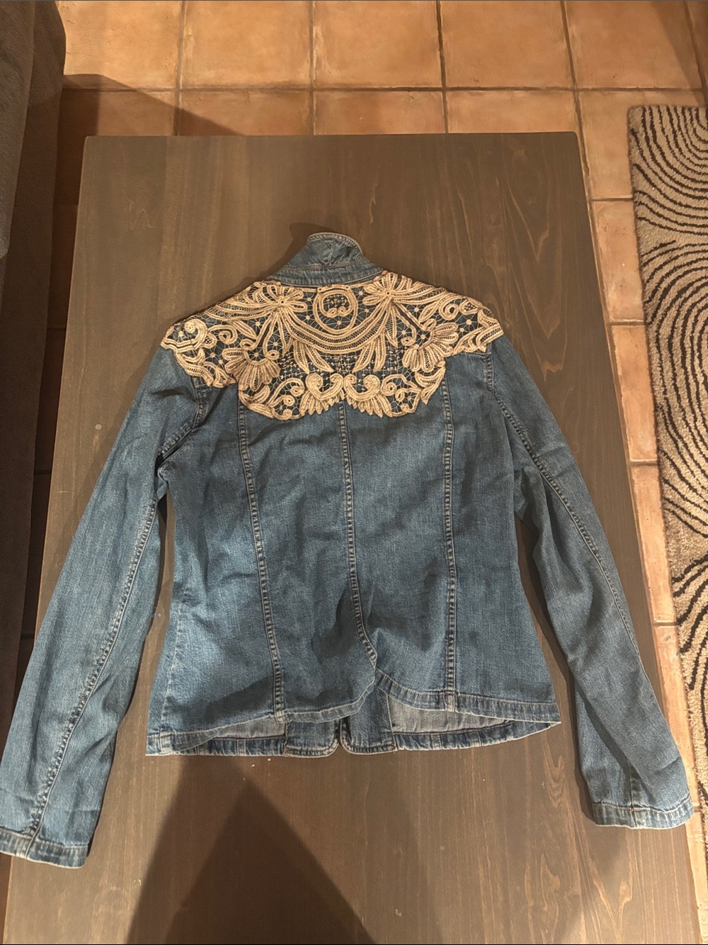 Ralph Lauren Blue Denim Jacket with Cream Lace Applique - Picture 2 of 3